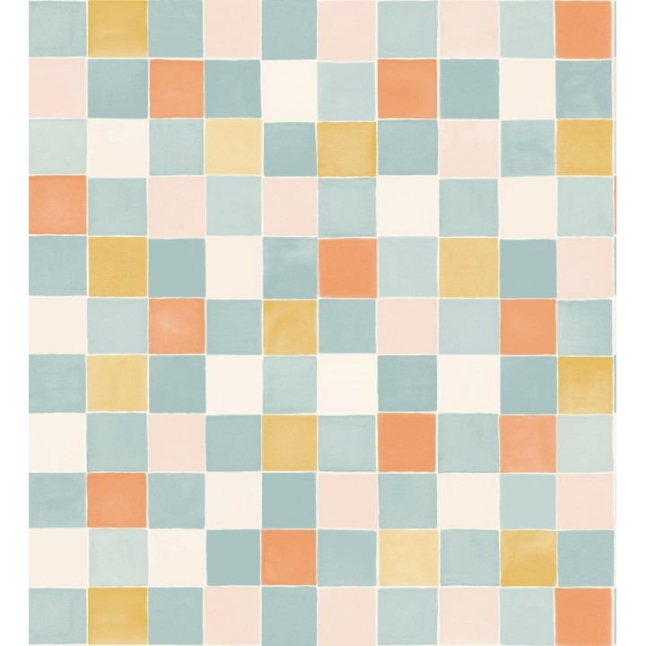 Papel pintado de dibujo de acuarela de cuadros que evoca los azulejos de gresite - Padget 682618