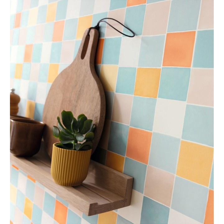 Papel pintado de dibujo de acuarela de cuadros que evoca los azulejos de gresite - Padget 682618