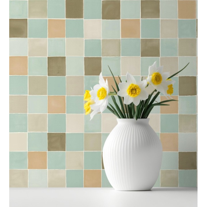 Papel pintado de dibujo de acuarela de cuadros que evoca los azulejos de gresite - Padget 682619