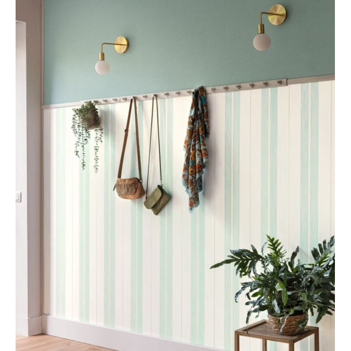 Papel pintado rayas pintadas con acuarela y líneas doradas - Nima Stripes 682624