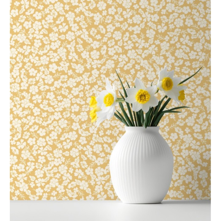 Papel pintado flores pequeñas amarillo y blanco - Cherise 682625