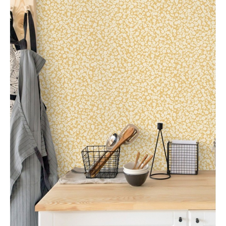 Papel pintado flores pequeñas amarillo y blanco - Cherise 682625