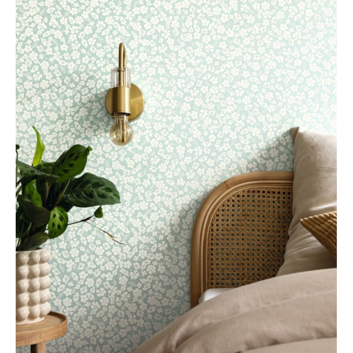 Papel pintado flores pequeñas celestes y blanca - Cherise 682628