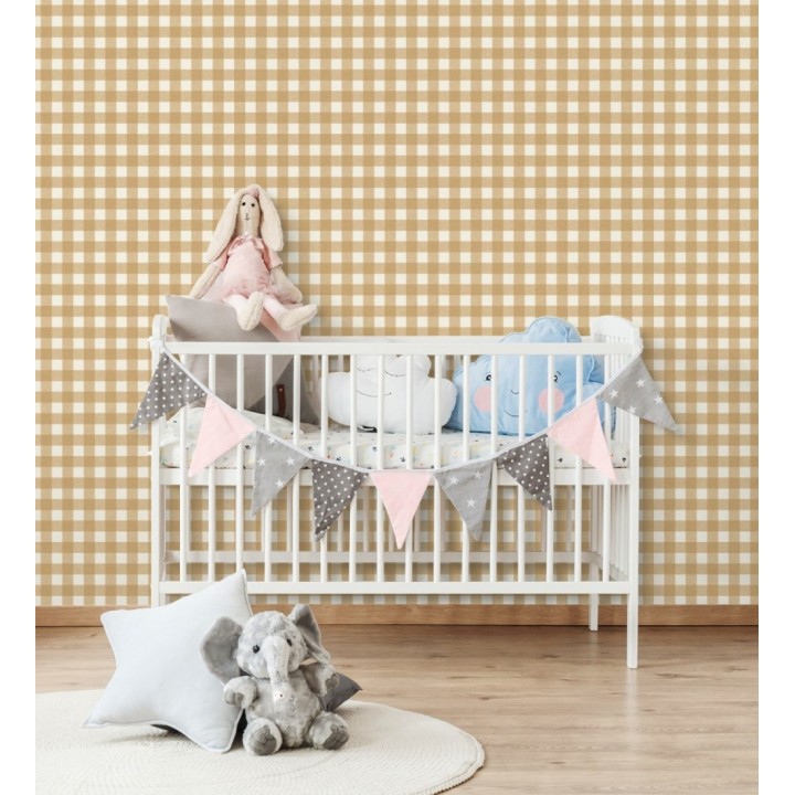 Papel pintado de cuadros vichy tonos marrones - Marie Vichy 682636