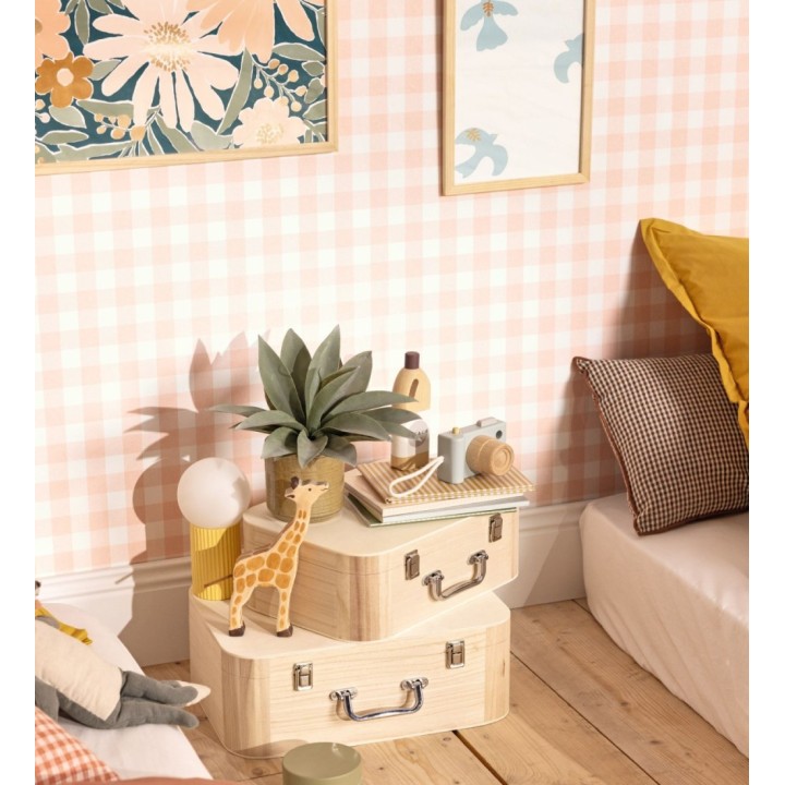 Papel pintado de cuadros vichy tonos rosa - Marie Vichy 682637