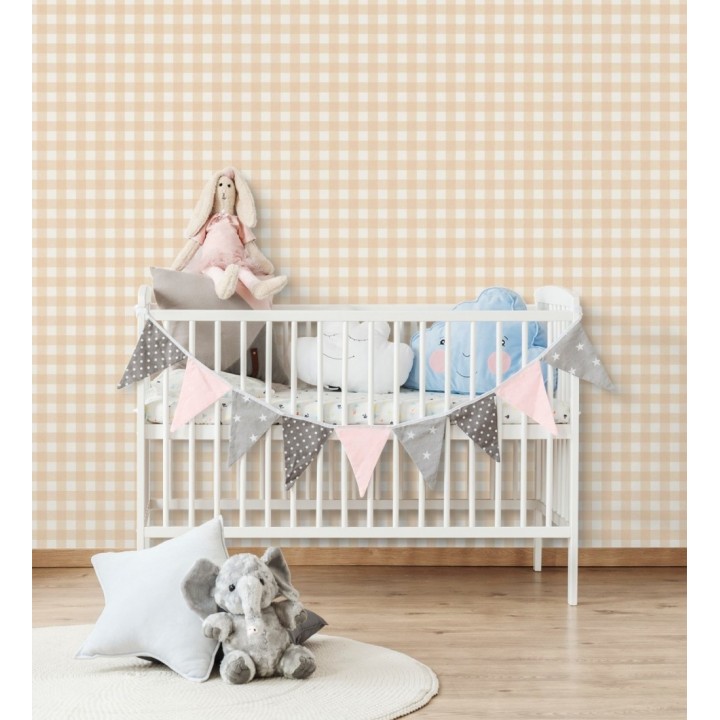 Papel pintado de cuadros vichy tonos salmón - Marie Vichy 682638