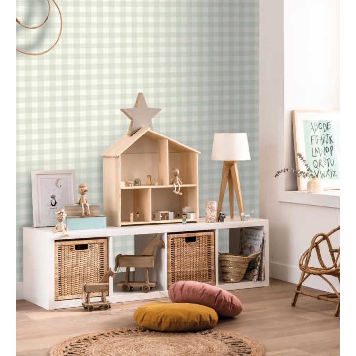 Papel pintado de cuadros vichy verde pastel - Marie Vichy 682640