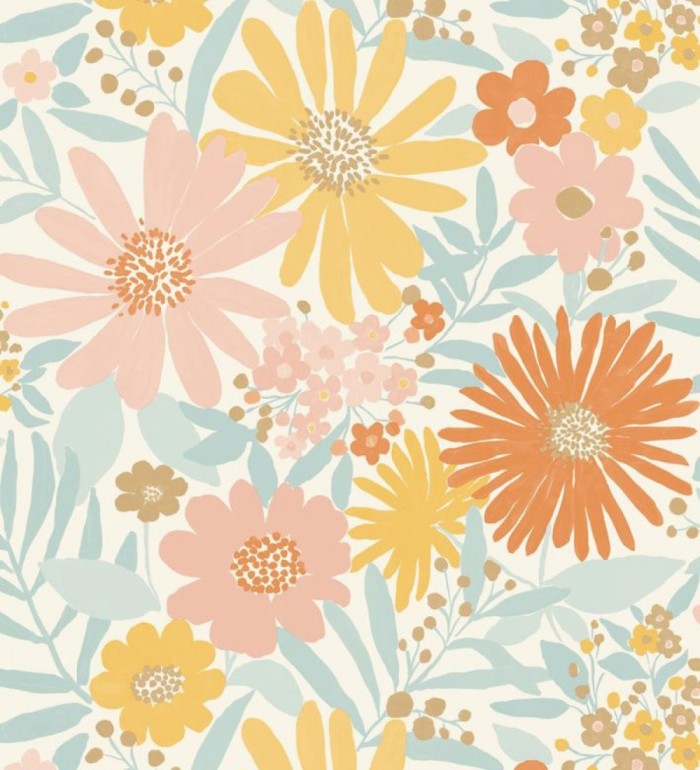 Papel pintado de girasoles y margaritas con motas doradas - Grace Harmony 682641