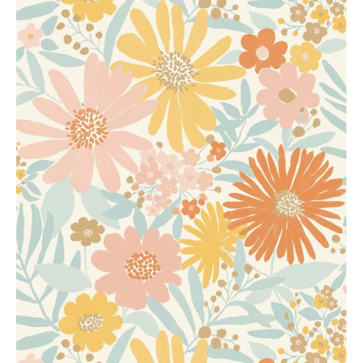 Papel pintado de girasoles y margaritas con motas doradas - Grace Harmony 682641