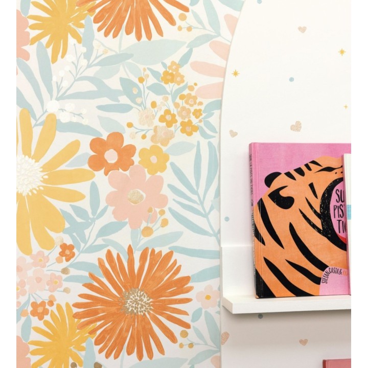 Papel pintado de girasoles y margaritas con motas doradas - Grace Harmony 682641