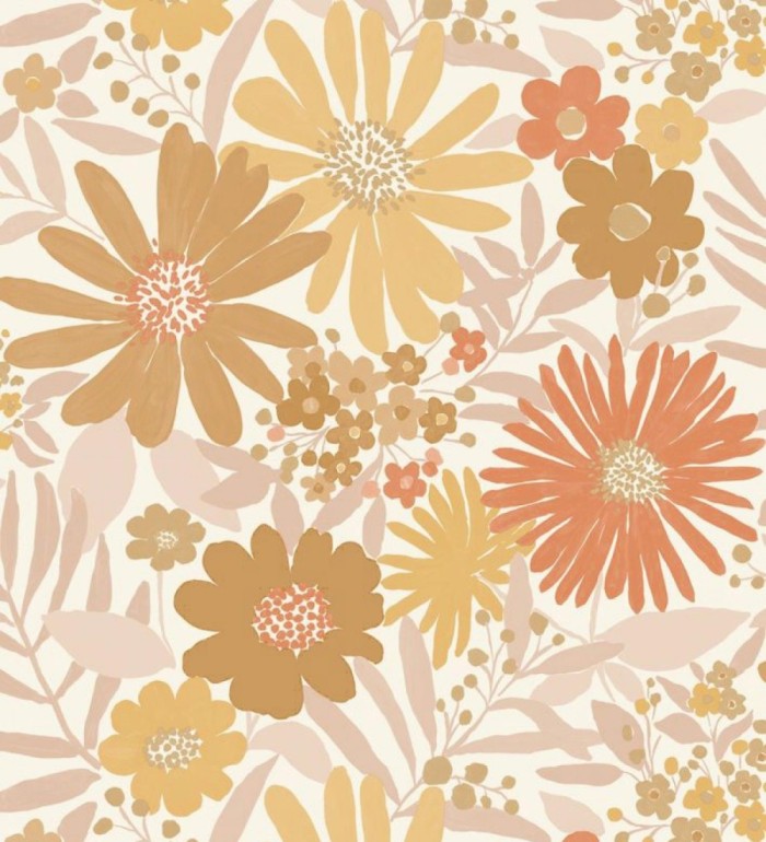 Papel pintado de girasoles y margaritas con motas doradas - Grace Harmony 682642