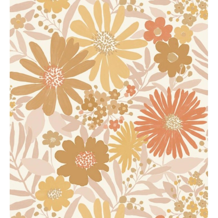 Papel pintado de girasoles y margaritas con motas doradas - Grace Harmony 682642
