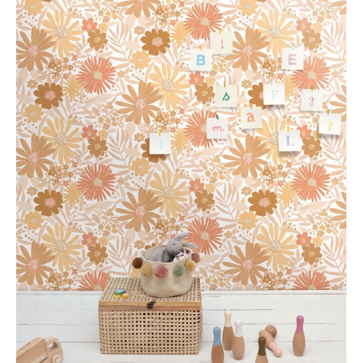 Papel pintado de girasoles y margaritas con motas doradas - Grace Harmony 682642