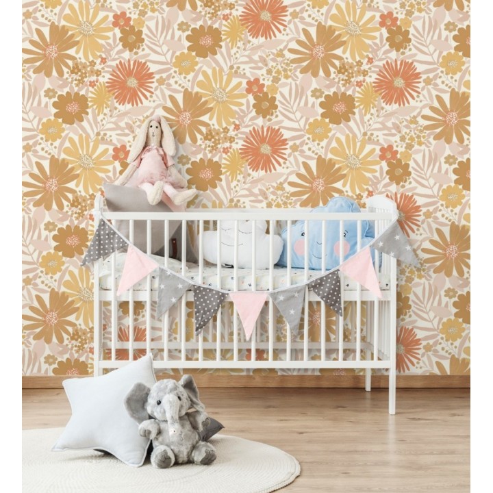 Papel pintado de girasoles y margaritas con motas doradas - Grace Harmony 682642