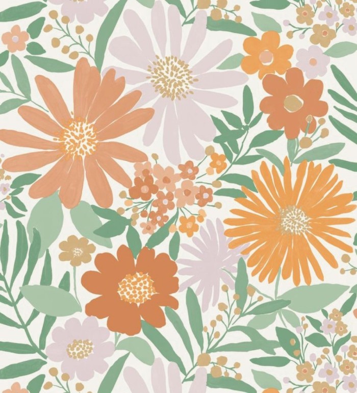 Papel pintado de girasoles y margaritas con motas doradas - Grace Harmony 682643