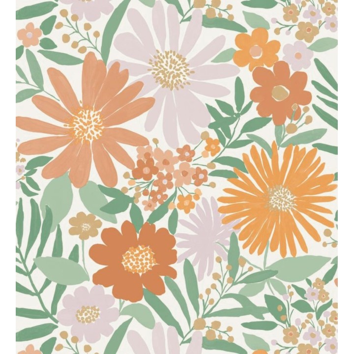 Papel pintado de girasoles y margaritas con motas doradas - Grace Harmony 682643