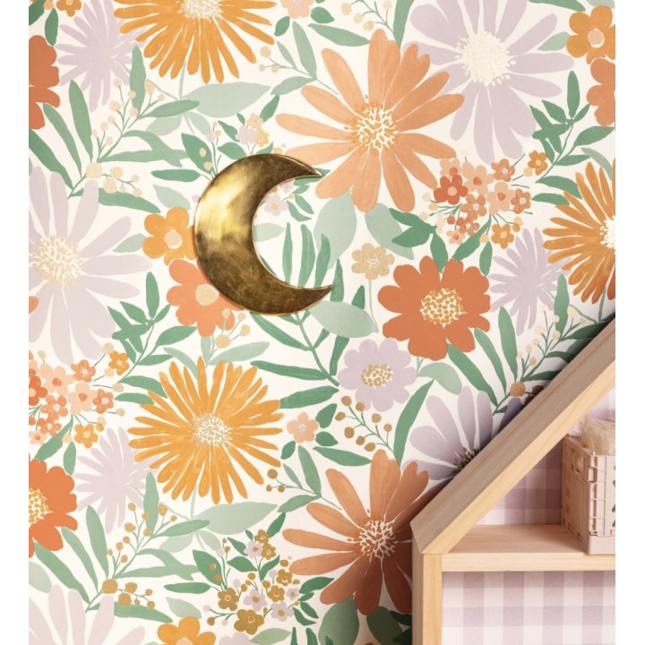 Papel pintado de girasoles y margaritas con motas doradas - Grace Harmony 682643