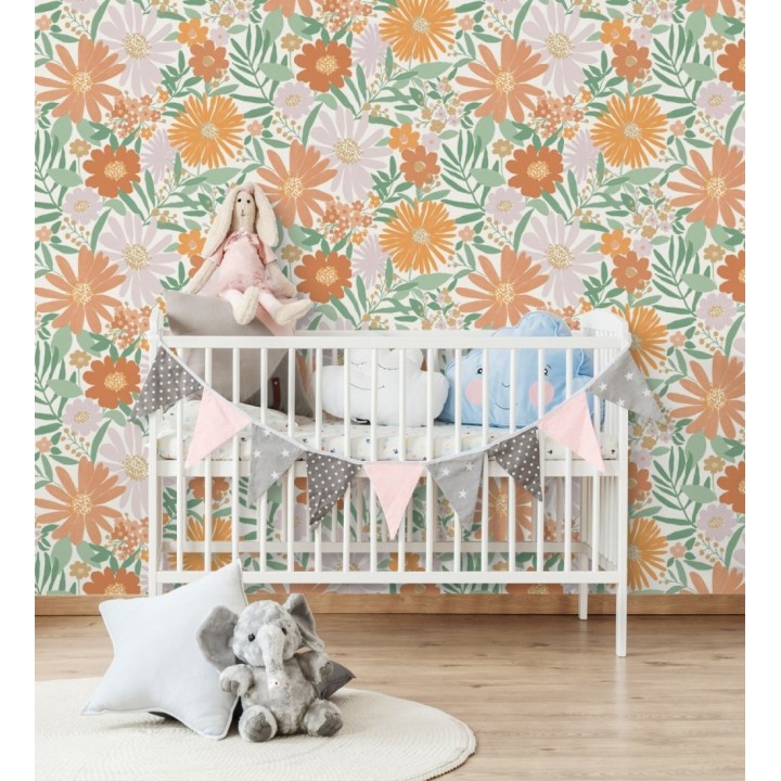 Papel pintado de girasoles y margaritas con motas doradas - Grace Harmony 682643