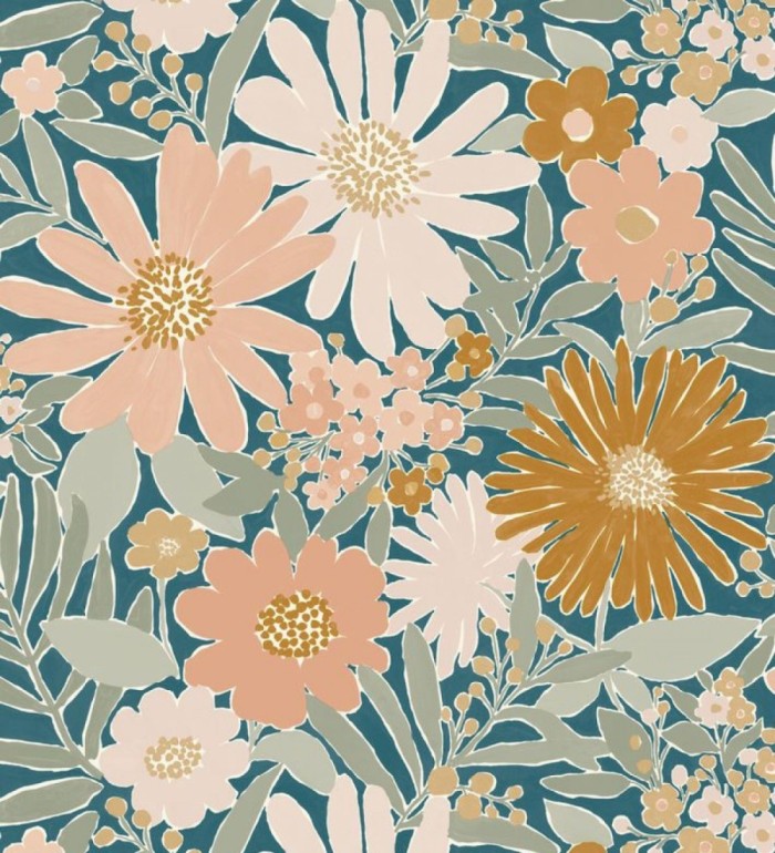 Papel pintado de girasoles y margaritas con motas doradas - Grace Harmony 682644