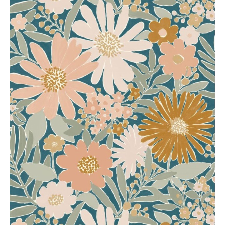 Papel pintado de girasoles y margaritas con motas doradas - Grace Harmony 682644