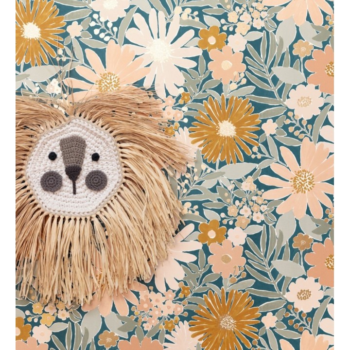 Papel pintado de girasoles y margaritas con motas doradas - Grace Harmony 682644