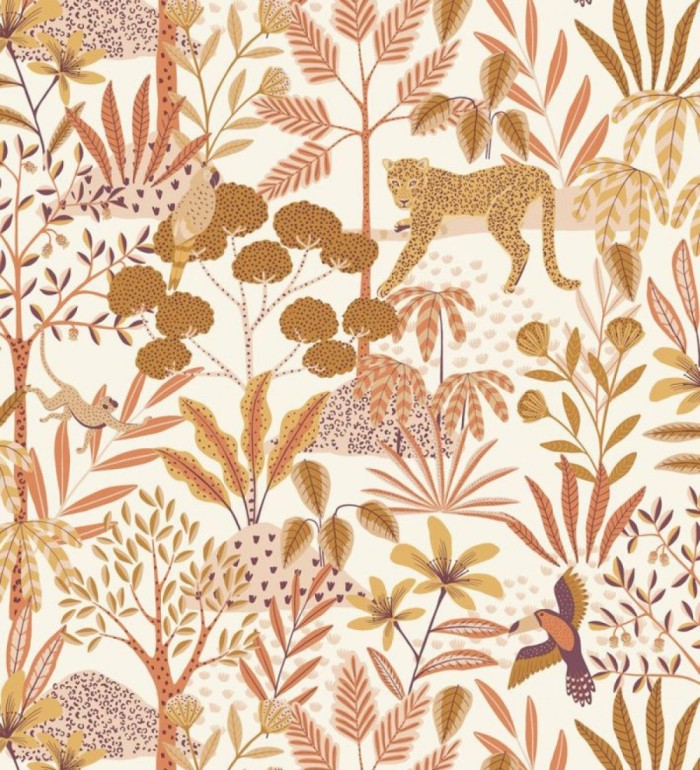 Papel pintado de leopardos y loros y otros animales en la selva - Babaty Oasis 682647