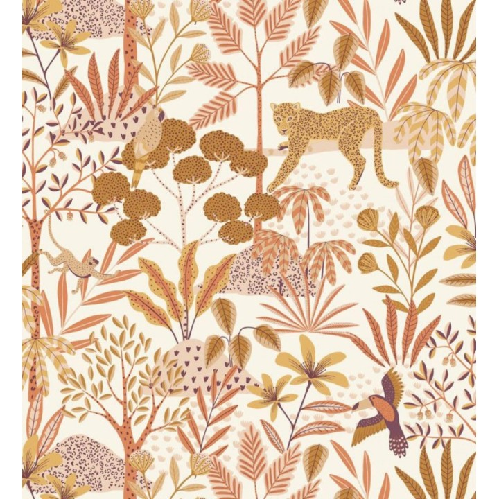 Papel pintado de leopardos y loros y otros animales en la selva - Babaty Oasis 682647