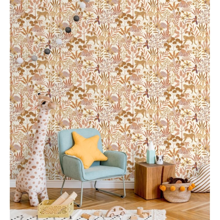 Papel pintado de leopardos y loros y otros animales en la selva - Babaty Oasis 682647