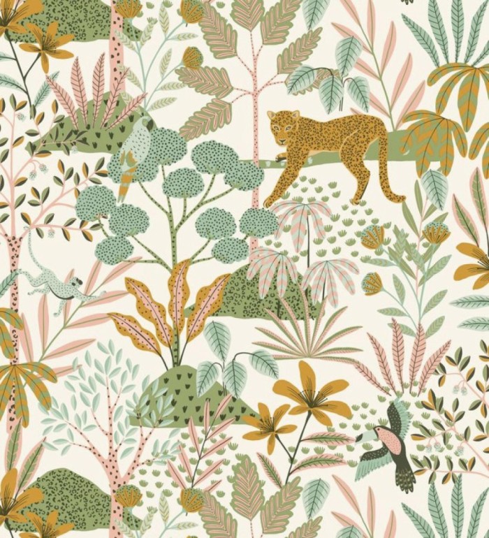 Papel pintado de leopardos y loros y otros animales en la selva - Babaty Oasis 682648