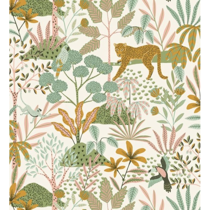Papel pintado de leopardos y loros y otros animales en la selva - Babaty Oasis 682648