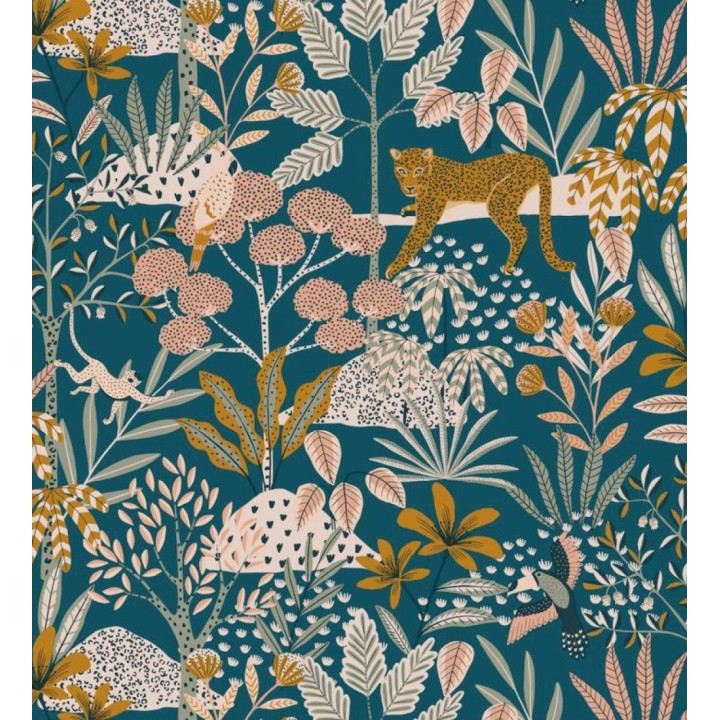 Papel pintado de leopardos y loros y otros animales en la selva - Babaty Oasis 682649
