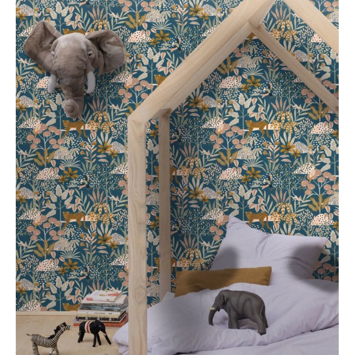 Papel pintado de leopardos y loros y otros animales en la selva - Babaty Oasis 682649