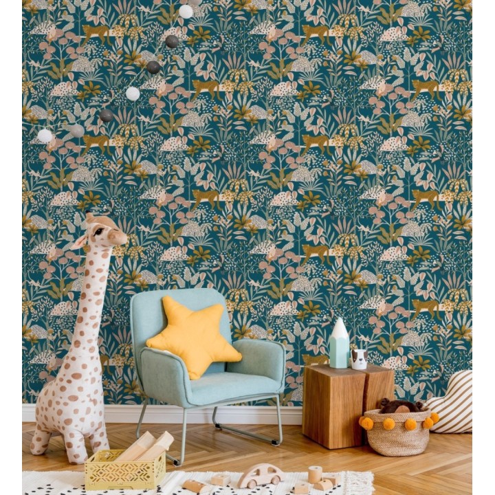 Papel pintado de leopardos y loros y otros animales en la selva - Babaty Oasis 682649