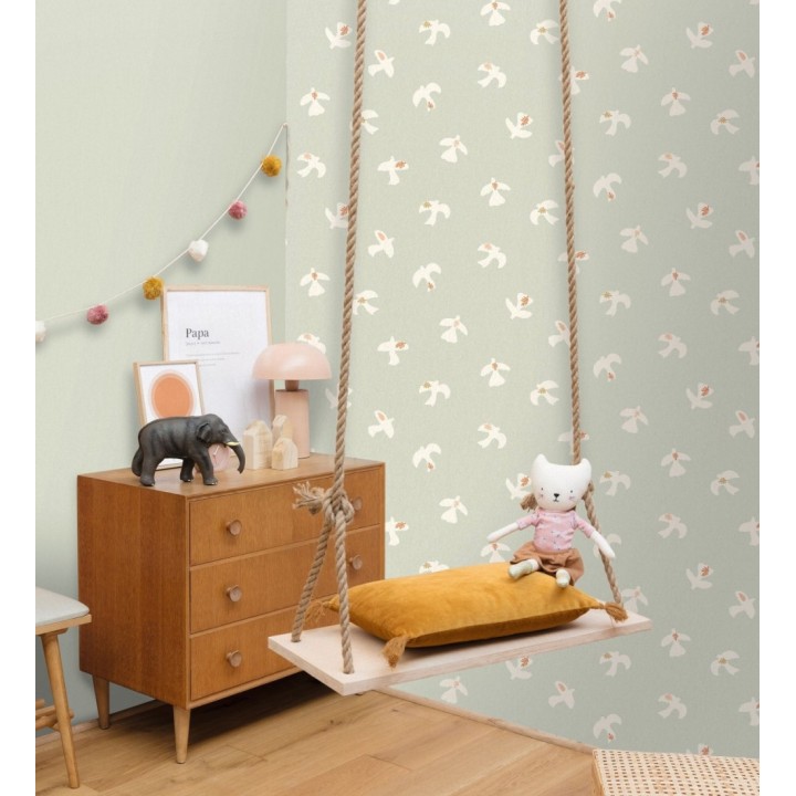 Papel pintado de pájaros fondo verde - Liberty Bird 682652