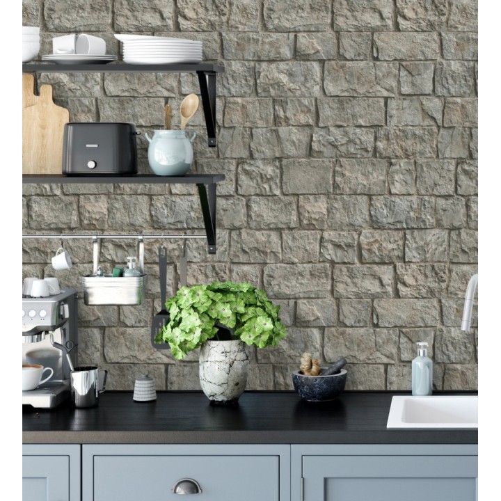 Papel pintado muro de ladrillos en piedra natural con textura - Zion Fortress 682653