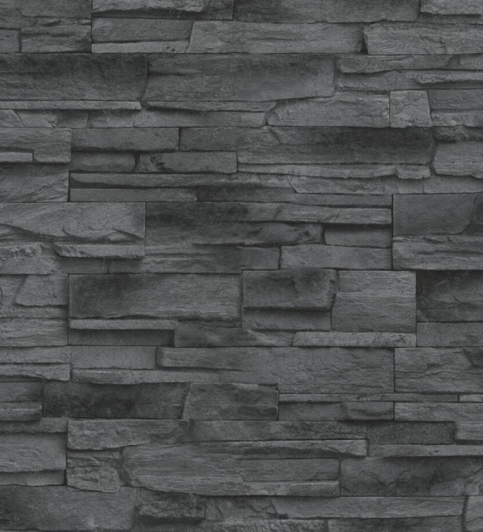 Papel pintado de piedra pizarra negra con relieve - Dakota Stone 682658