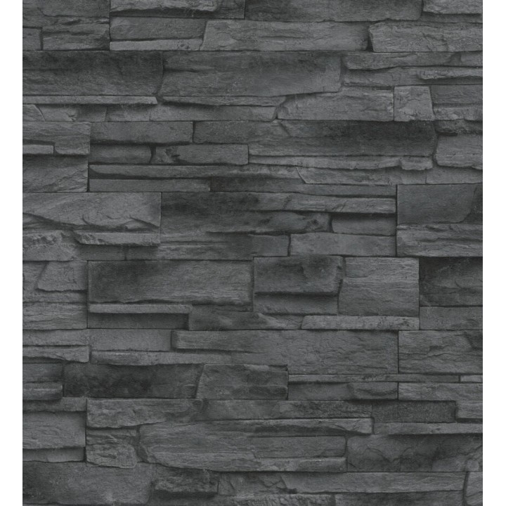 Papel pintado de piedra pizarra negra con relieve - Dakota Stone 682658