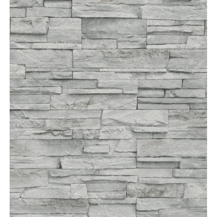 Papel pintado de piedra pizarra gris con relieve - Dakota Stone 682660