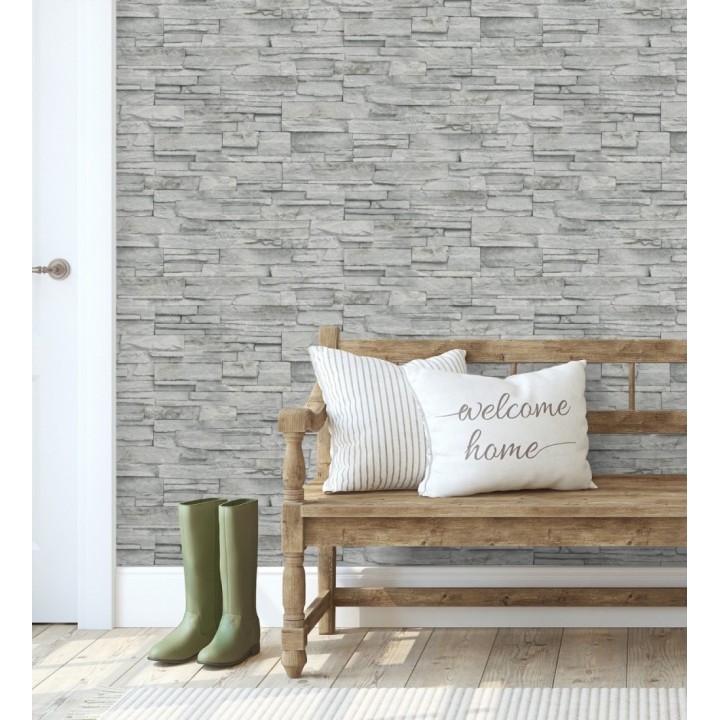 Papel pintado de piedra pizarra gris con relieve - Dakota Stone 682660