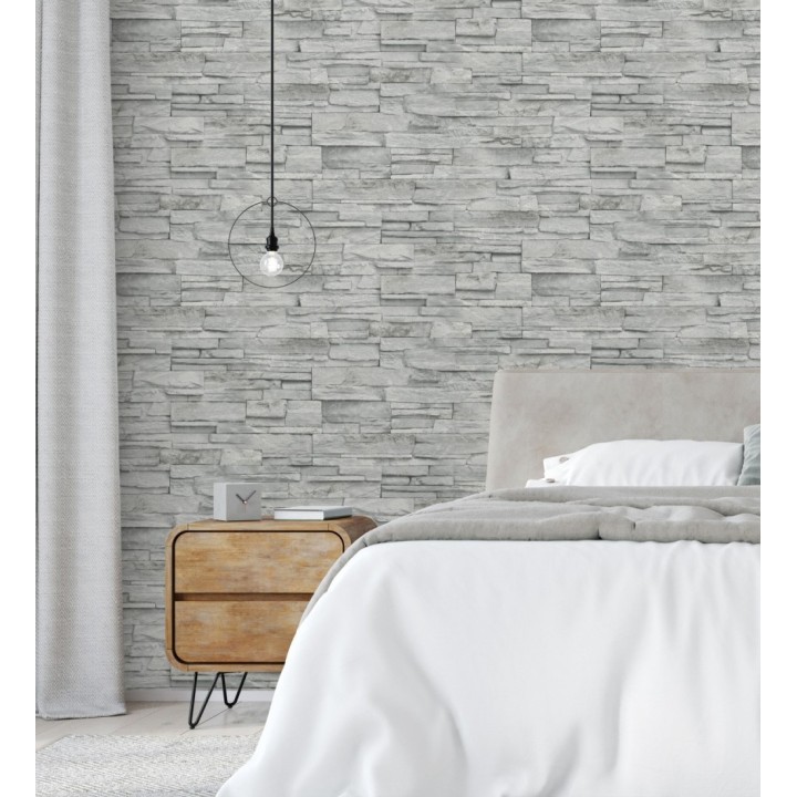 Papel pintado de piedra pizarra gris con relieve - Dakota Stone 682660