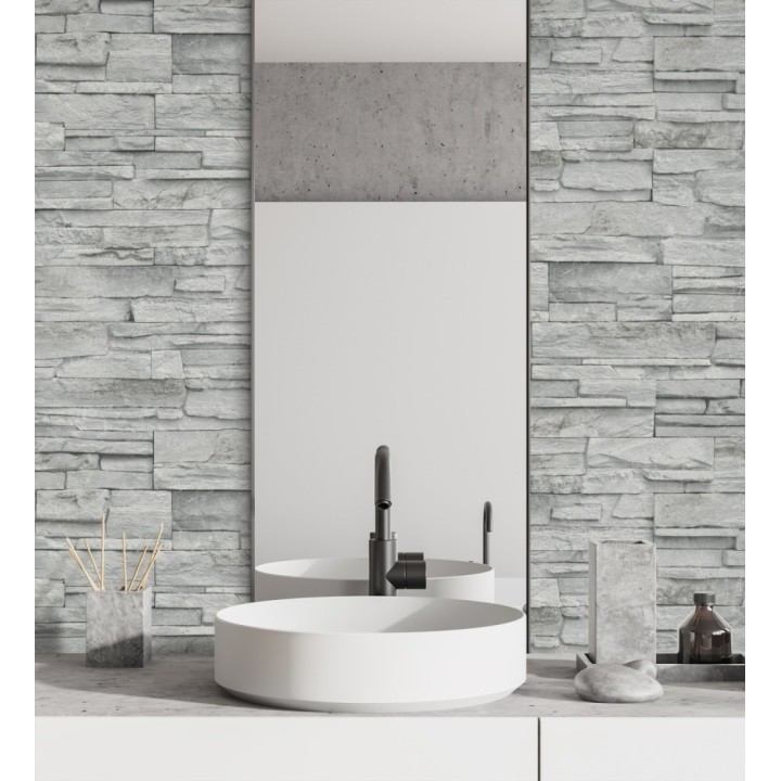 Papel pintado de piedra pizarra gris con relieve - Dakota Stone 682660