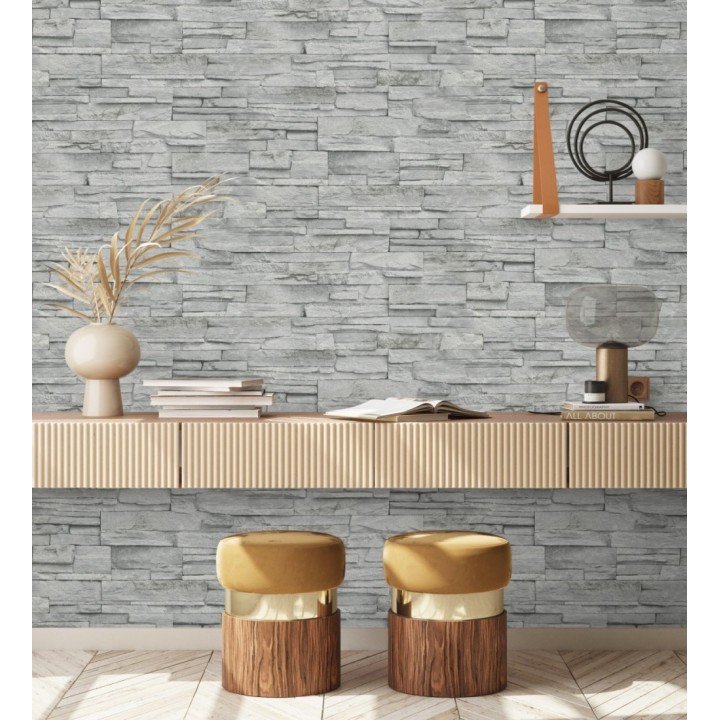 Papel pintado de piedra pizarra gris con relieve - Dakota Stone 682660