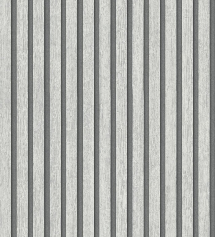 Papel pintado de listones de madera teñida de blanco imitando el diseño de palillería - Lance Wood Line 682661