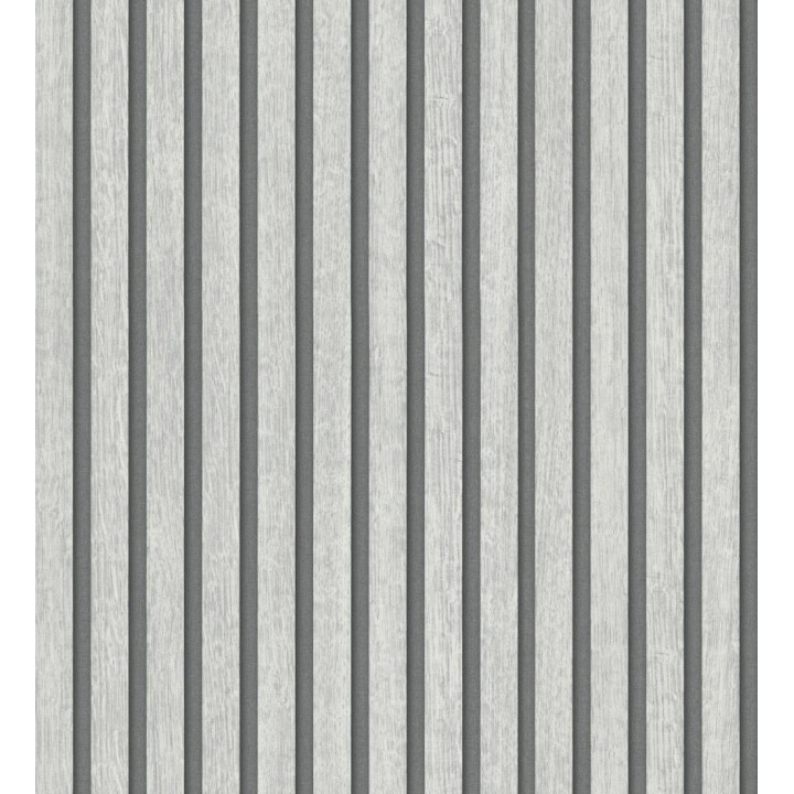 Papel pintado de listones de madera teñida de blanco imitando el diseño de palillería - Lance Wood Line 682661