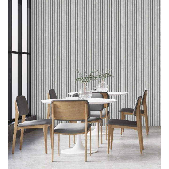 Papel pintado de listones de madera teñida de blanco imitando el diseño de palillería - Lance Wood Line 682661