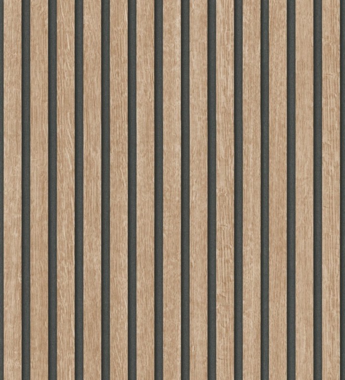 Papel pintado de listones de madera natural imitando el diseño de palillería - Lance Wood Line 682662