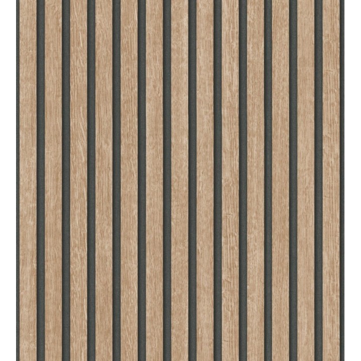 Papel pintado de listones de madera natural imitando el diseño de palillería - Lance Wood Line 682662