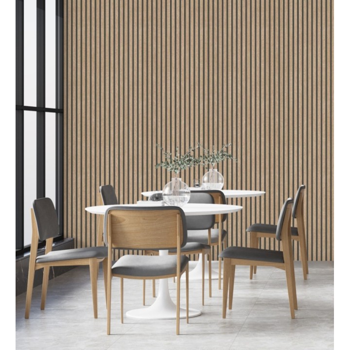 Papel pintado de listones de madera natural imitando el diseño de palillería - Lance Wood Line 682662