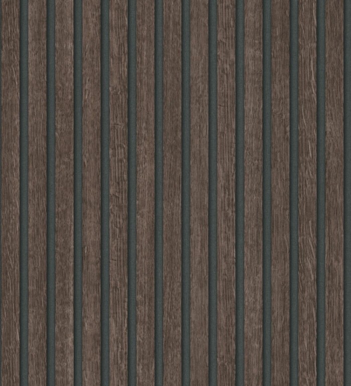 Papel pintado de listones de madera ébano imitando el diseño de palillería - Lance Wood Line 682663