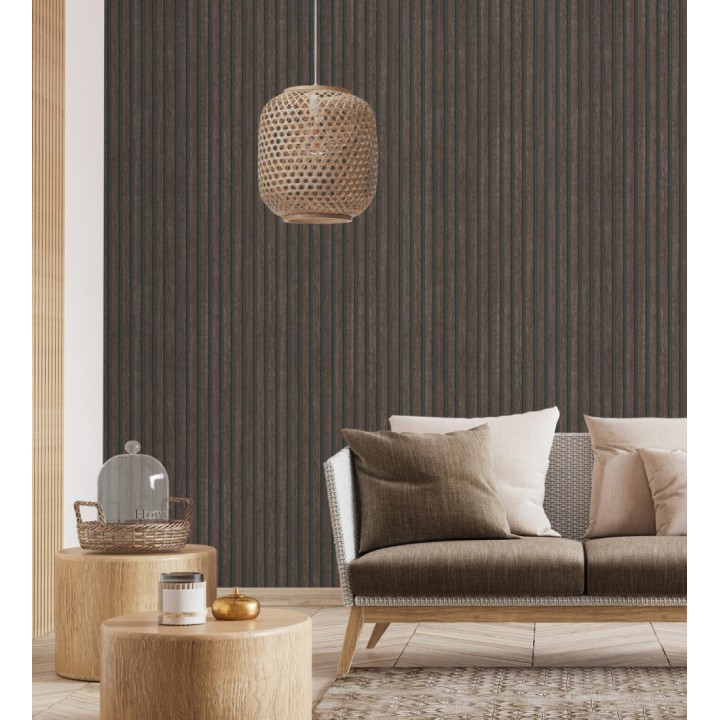 Papel pintado de listones de madera ébano imitando el diseño de palillería - Lance Wood Line 682663